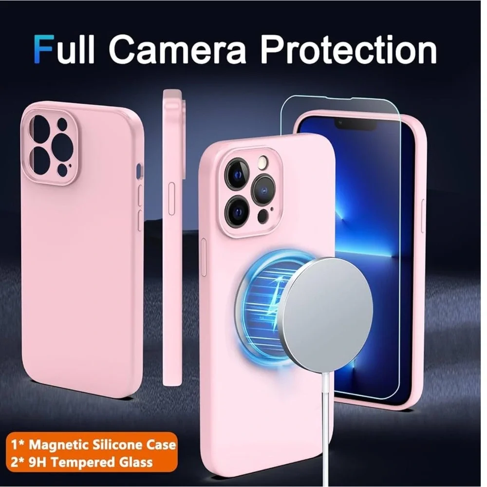 NEW iPhone 13 Pro Max‎ Pink Phone Case with 2 Tempered Glass Screen Protectors